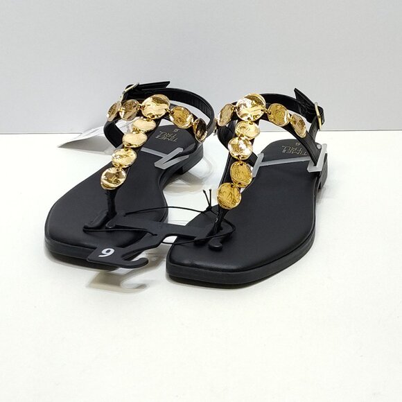 Time and Tru Coin Embellished Thong Sandals Size US 6 Adjustable Ankle Strap NWT - Picture 1 of 8